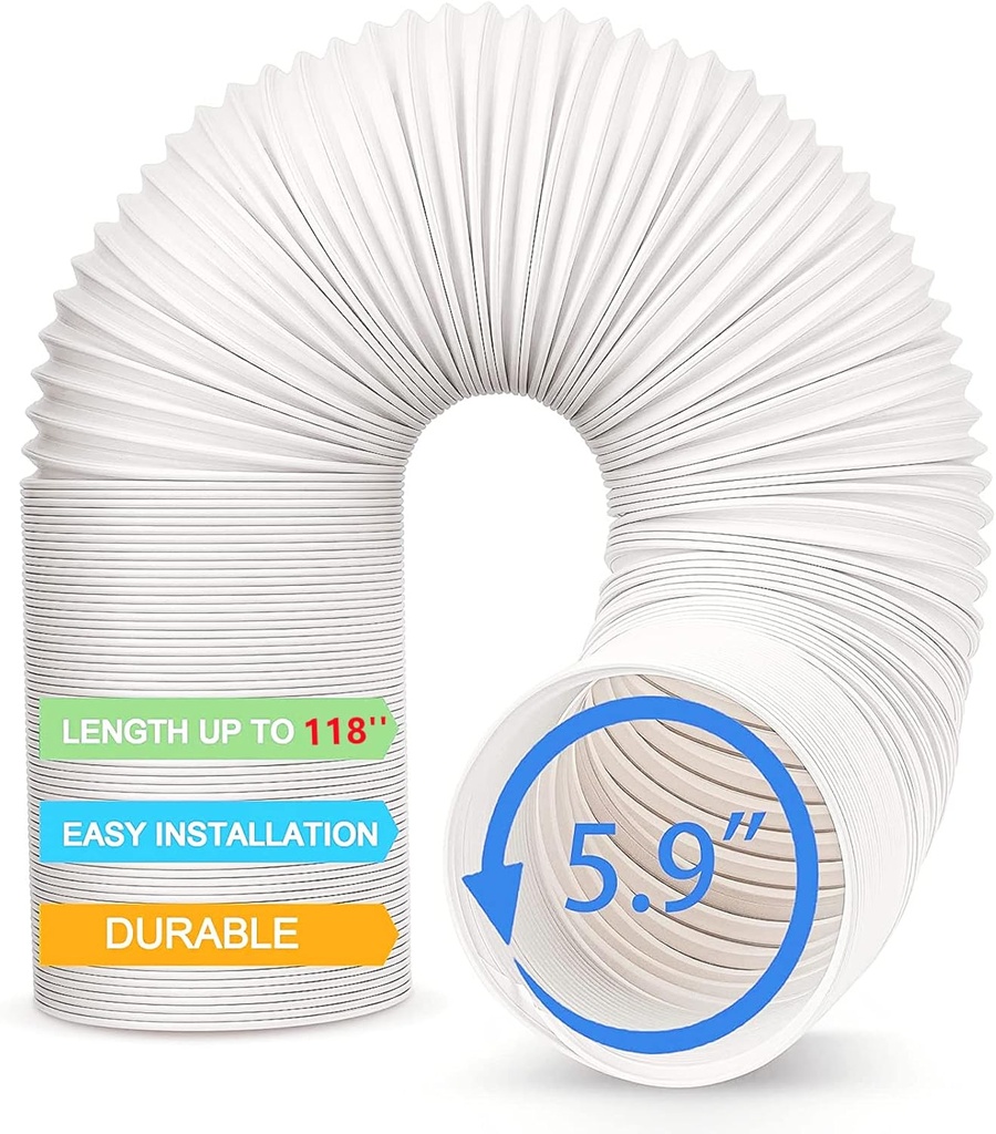 Portable Air Conditioner Hose - AC Hose 5.9" Diameter -118" Long. Universal Flexible Counter- Clockwise Room Airconditioner AC Vent Replacement Tube，Compatible with Delonghi & LG Air Conditioner Parts