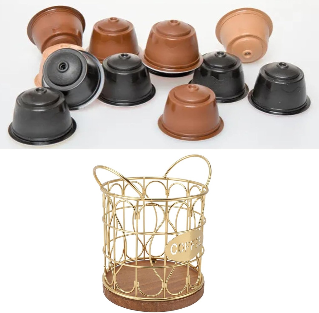Coffee Pod Holder, Round Coffee Pod Basket K Cup Holder K Cup Organizer Coffee Capsule Holder Coffee Creamer Holder for Cafe Kitchen Countertop (Gold)