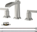 FORIOUS Brass Bathroom Faucets 3 Hole, Modern Waterfall Widespread 8 Inch Brushed Nickel Bathroom Sink Faucet with Metal Pop-up Drain and Pre-Assembled Hose for Vanity, Restroom, Bathtub