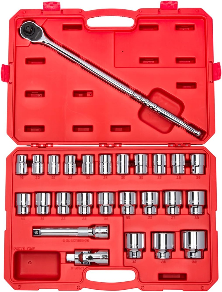 TEKTON 3/4 Inch Drive 12-Point Socket and Ratchet Set with Case, 26-Piece (19-50 mm) | SKT35205