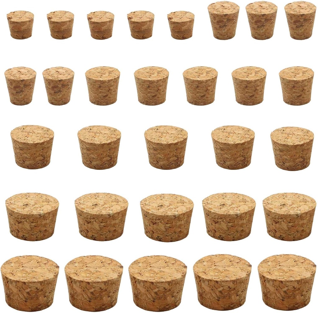 30PCS Natural Cork Stoppers for Glass Bottles,Crafts & Home Decor,Tapered Corks for DIY Projects,Airtight Sealing,Laboratory & Wine Bottles