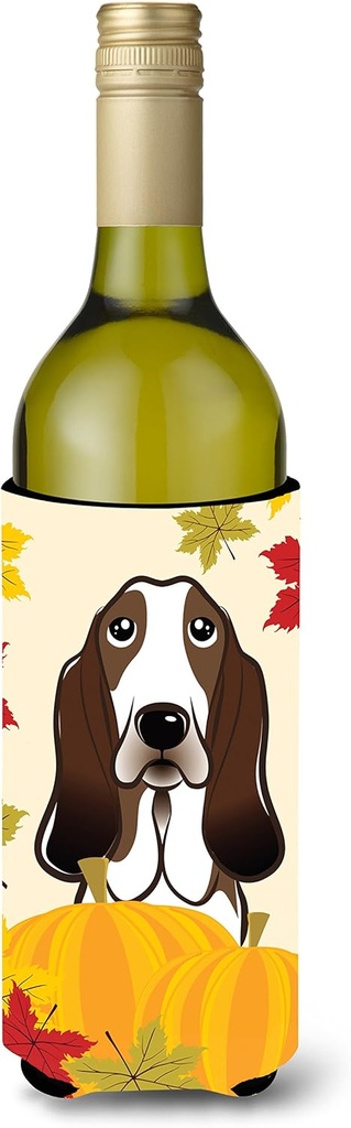 Caroline's Treasures BB2049LITERK Basset Hound Thanksgiving Wine Bottle Hugger Bottle Cooler Sleeve Hugger Machine Washable Collapsible Insulator Beverage Insulated Holder
