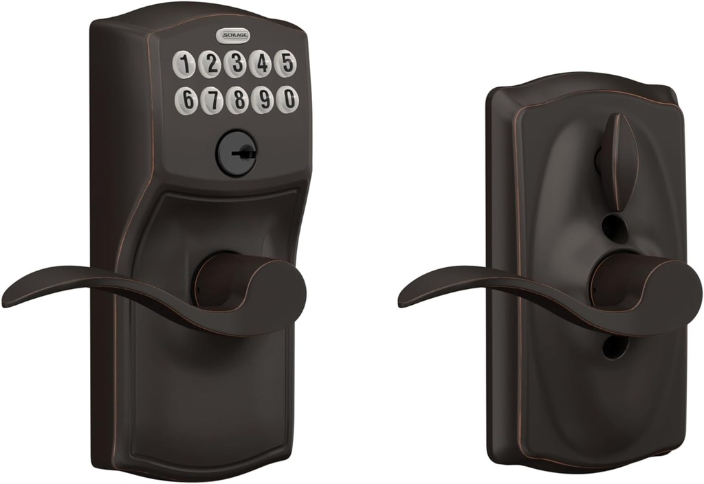 SCHLAGE FE595 CAM 716 ACC Camelot Keypad Entry with Flex-Lock and Accent Levers, Aged Bronze