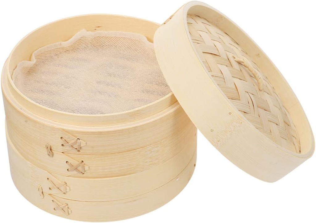 COLLBATH Bamboo Steamer for Cooking Dim Sum Dumplings and Buns Natural Multi-functional Kitchen Tool with Baskets for Safe and Healthy Food Preparation