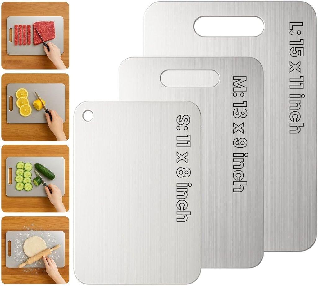 Titanium Cutting Board Set of 3, 2025 New Upgrade 100% Pure Titanium Cutting Boards for Kitchen, Hygiene & Durability Non Stick Chopping Board, 3Pcs Double Sided Cutting Boards (S+M+L)