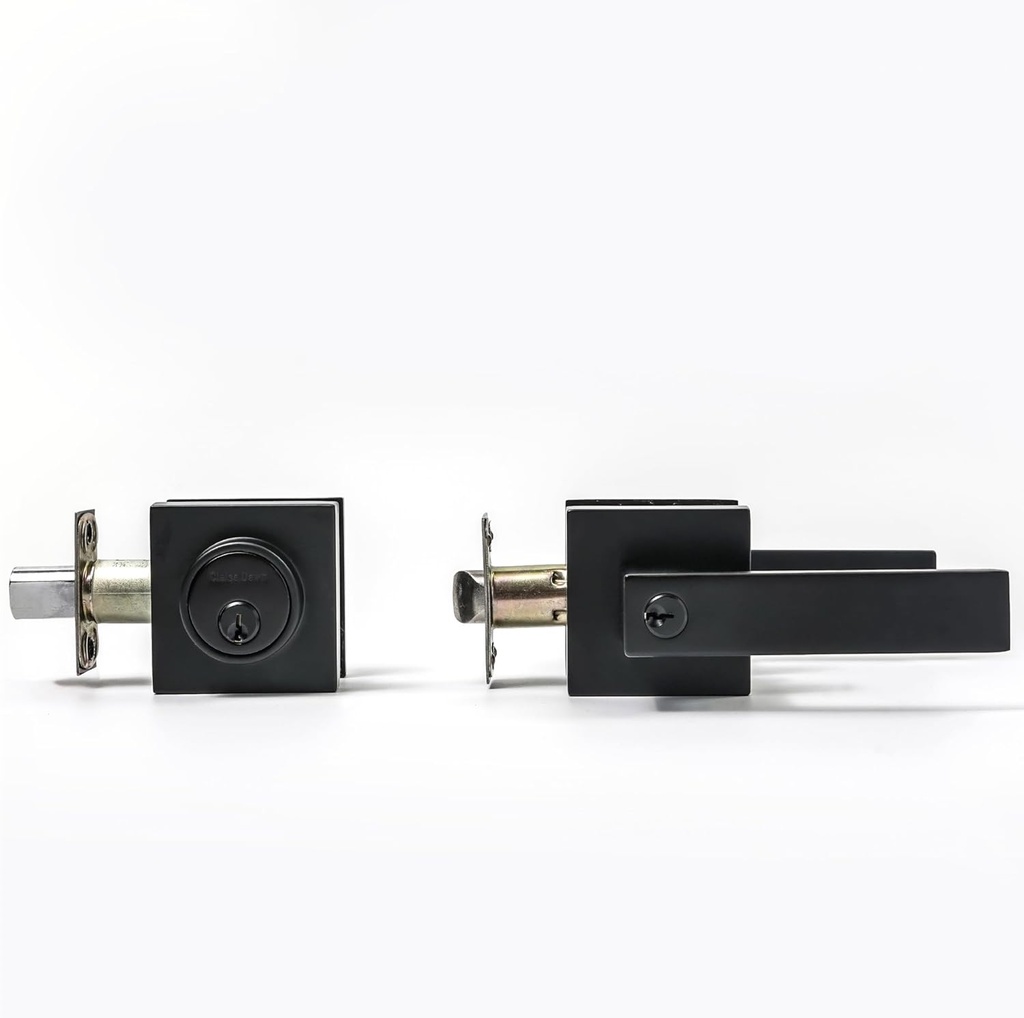 Square Heavy Duty Door Handle with Dead Bolt Locks for Exterior Doors,1pack