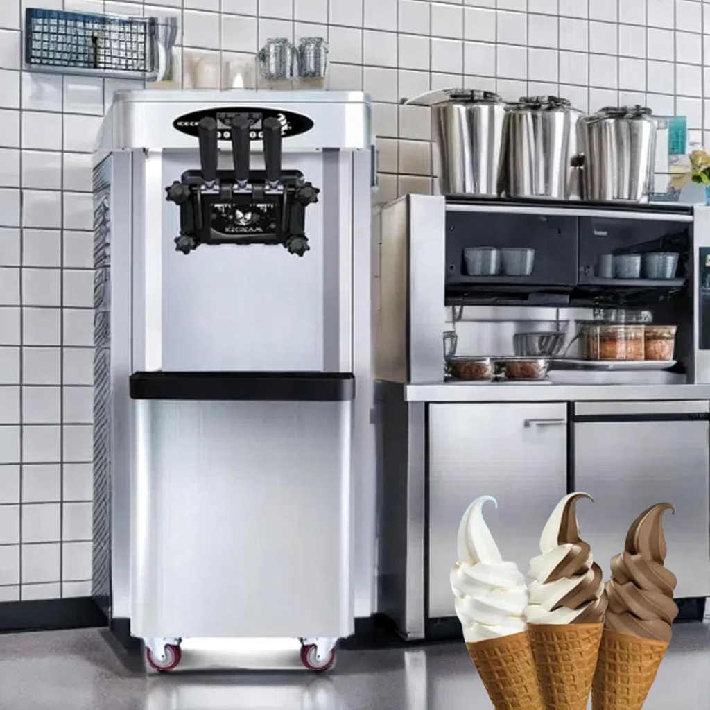 Commercial Soft Serve Ice Cream Machine, 2000W Power Vertical Ice-Cream Maker, 25-30L/H Yield, 3 Flavors, LCD Panel, Automatic Cleaning, for Restaurants, Snack Shops, Home