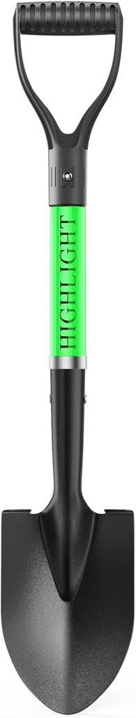 HIGHLIGHT Kids Shovel, Small Shovels for Digging, Overall Length 28 Inches, Mini D Handle, Gardening Shovel, Metal Beach Shovel, Camping, Snow, Fiberglass Handle, Green