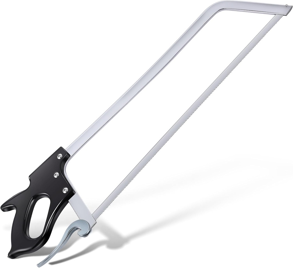 25 Inch Butcher Saw Meat and Bone, Professional Meat Processing Saw with Stainless Steel Blade, Quick Release Black Tightening Cam Comfort Handle, for Household, Processed Livestock and Game