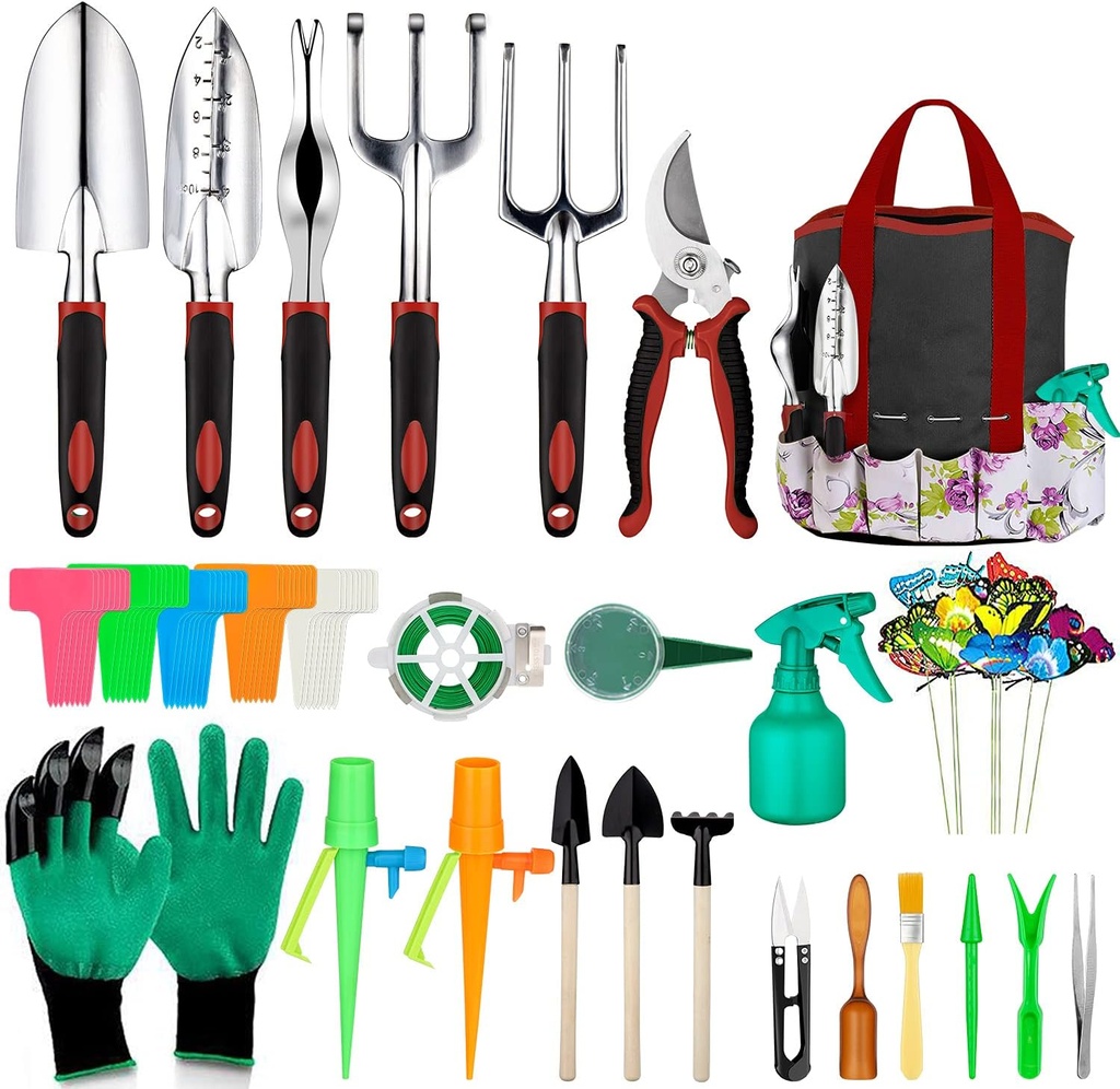 Garden Tools Set 83 Piece, Succulent Tools Set Included, Heavy Duty Aluminum Gardening Tools for Gardening, Non-Slip Ergonomic Handle, Durable Storage Tote Bag, Gifts for Men Women