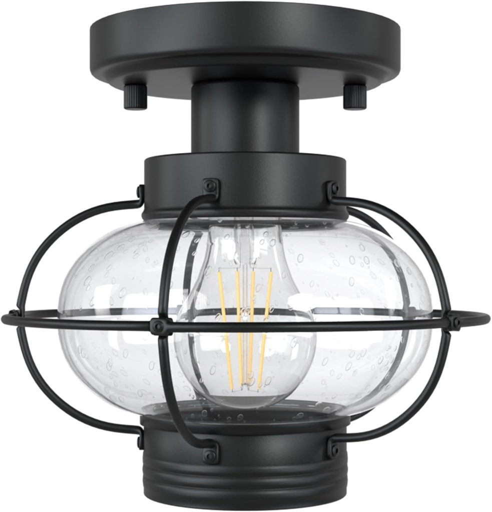 Porch Ceiling Light Fixture, Outdoor Flush Mount Ceiling Light with Glass Globe Shade, E26 Standard Base Industrial Farmhouse Lamp for Hallway Bedroom Balcony Porch Stairway