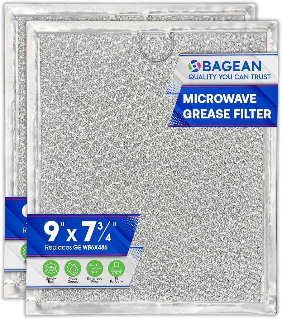 Microwave Filter Replacement 9" x 7.72" Fits WB6X486 GE Microwave Filter and Frigidaire 5304408977 - Aluminum Mesh Screen Grease Filter - Filters Air Entering Over the Range Oven Vent Fan (2-Pack)