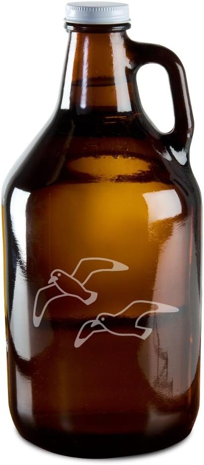 Soaring Seagulls Hand-Made Etched Glass Beer Growler 64 oz