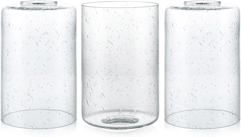 Skelang Seeded Lip-less Glass Lamp Shade, Cylindrical Light Cover with Fitter Opening, Replacement for Chandelier, Pendant, Bathroom Vanity Light, 3 Pcs
