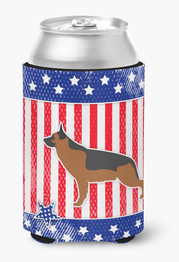 Caroline's Treasures BB3324CC USA Patriotic German Shepherd Can or Bottle Hugger Cooler Washable Drink Sleeve Collapsible Beverage Insulated Holder, Can Hugger, Multicolor