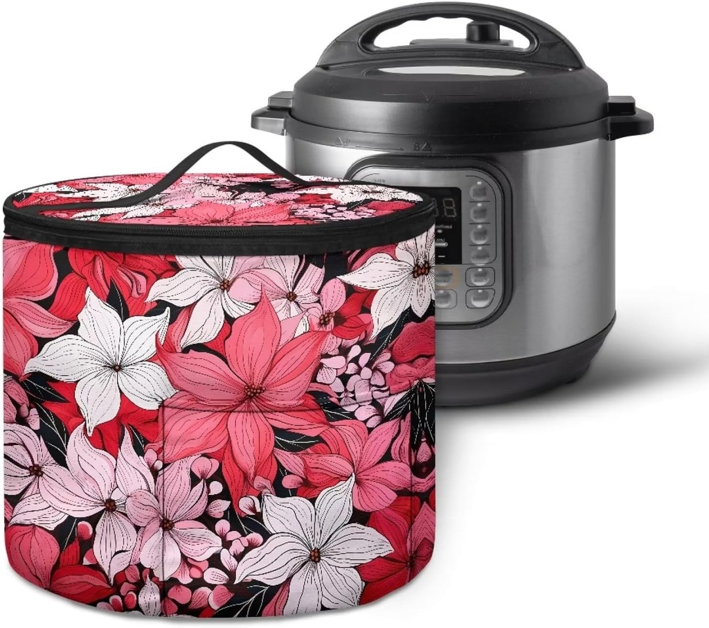 Fresh Flower Small Appliance Covers for Kitchen Pressure Cooker Cover Round Tote Air Fryer Carry Bag Zipper Closure Pressure Cooker Dust Cover (Enclosed on the Bottom)