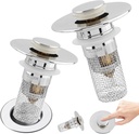 2 Pcs Bathroom Sink Drain Strainer,Pop Up Sink Drain Filter with Removable Stainless Steel Filter Basket Hair Catcher for Bathroom and Kitchen Basins for diameter 1.1-1.3 Inch(COLOR:Silver)