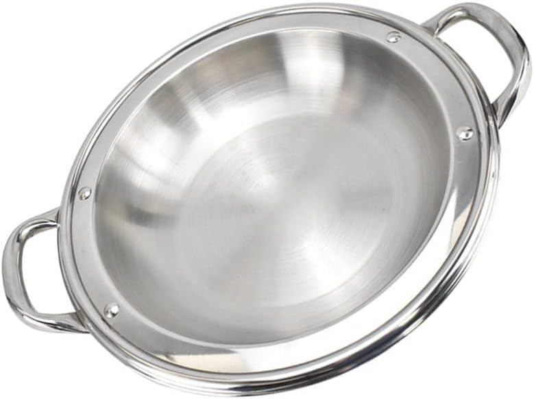 Oven Pans Stainless Steel Shabu Shabu Hot Pot Shallow Cooking Pot Pan For Electric Induction Cooktop Gas Stove Stovetop Grill Pan Woks (Color : Silver, Size : 36X28X5.4CM)
