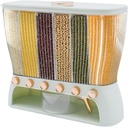 6 Grids Grain Dispenser 22.05 Pounds Rice Dispenser Multi Cereal Dispenser Dry Food Dispenser Storage Containers for Store Flour, Sugar, Rice, Cereals, Nuts, Beans, Coffee (Light Green)