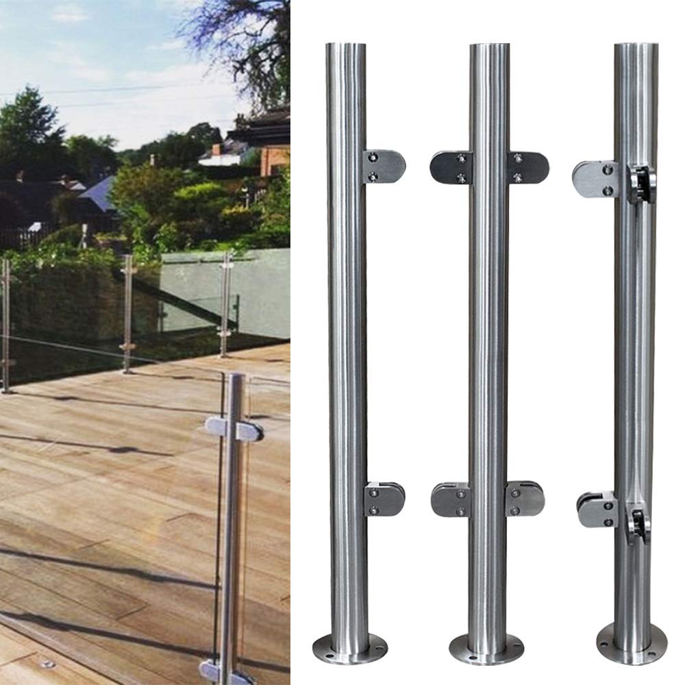 43" Glass Railing Post Balustrade Corner Post, Stainless Steel Railing Fence Pole Handrail Fencing, for Balcony Deck Stairs Glass Panels Post