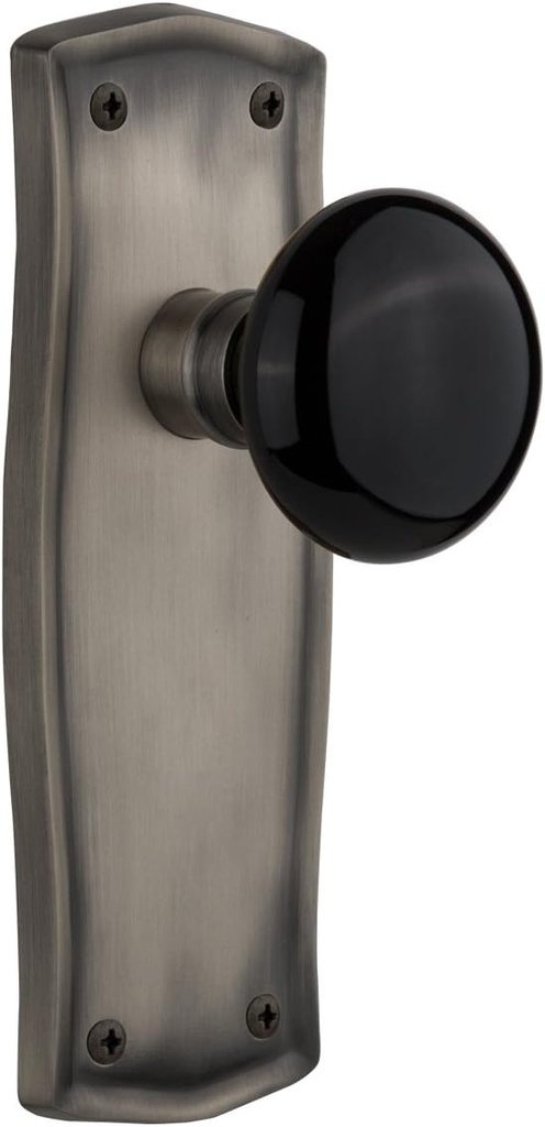 Nostalgic Warehouse Prairie Plate with Black Porcelain Knob, Single Dummy, Antique Pewter