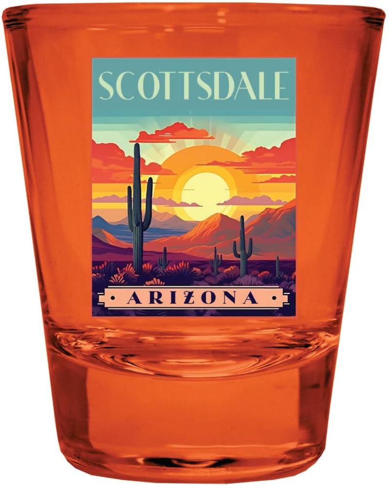 R and R Imports Scottsdale Arizona Design C Souvenir Full Color 2oz Shot Glass Orange Single