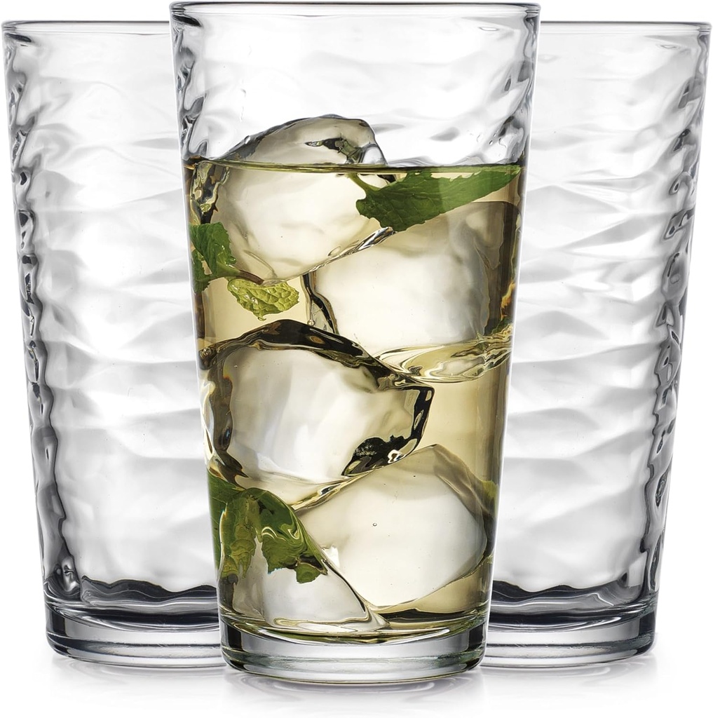 Glaver's Hammered Glass Cups. Cocktail Drinking Glasses Set of 6 Tall Kitchen Glasses, 17 oz Water Glassware For Bar, Juice, Beer, Iced Tea, Everyday Cordial Glasses Drinkware.