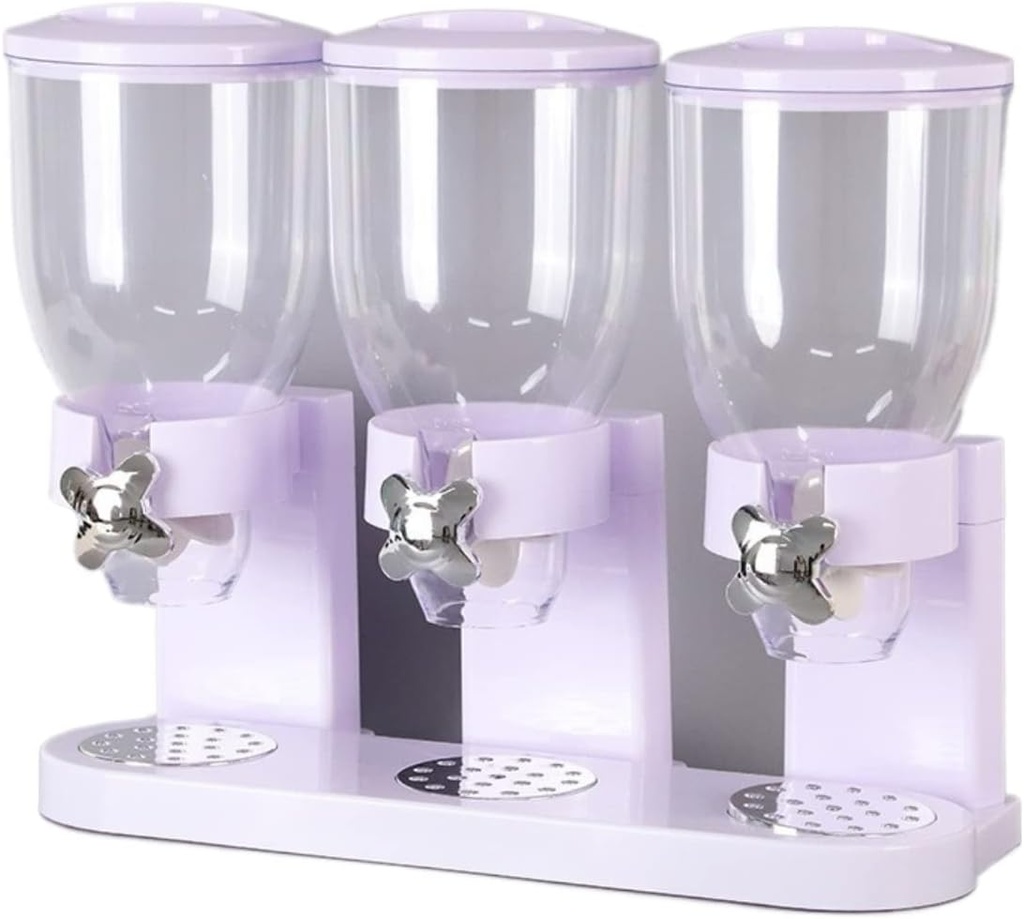 Cereal dispensers for Home Three Canister Dry Food Dispenser Cereal Distributor Kitchen Storage Countertop Container for Candy Nut Grain Granola Snack Cereal Dispenser countertop (purple)