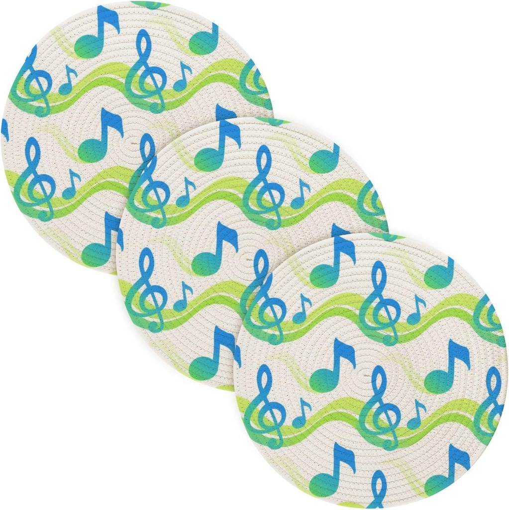 3 Pcs Large Trivet Mat for Crock Pot 15in Heat Resistant Hotpads Protecting Table alfombrilla de para cocina Blue Green Gradient Musical Note Colorful