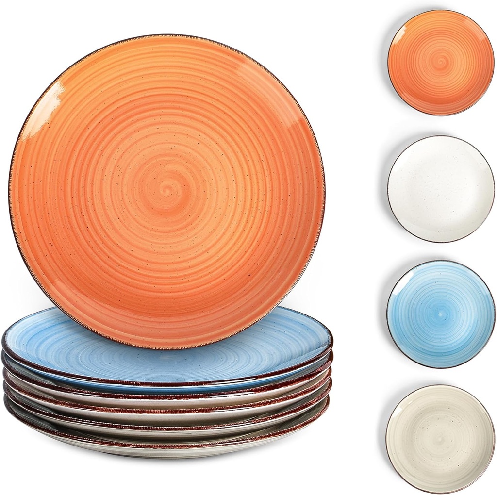 Dinner Plates, 10.5 Inch Ceramic Plates set of 6, Microwave, Oven and Dishwasher Safe Plates Set, Gifts for Women Men, Colorful