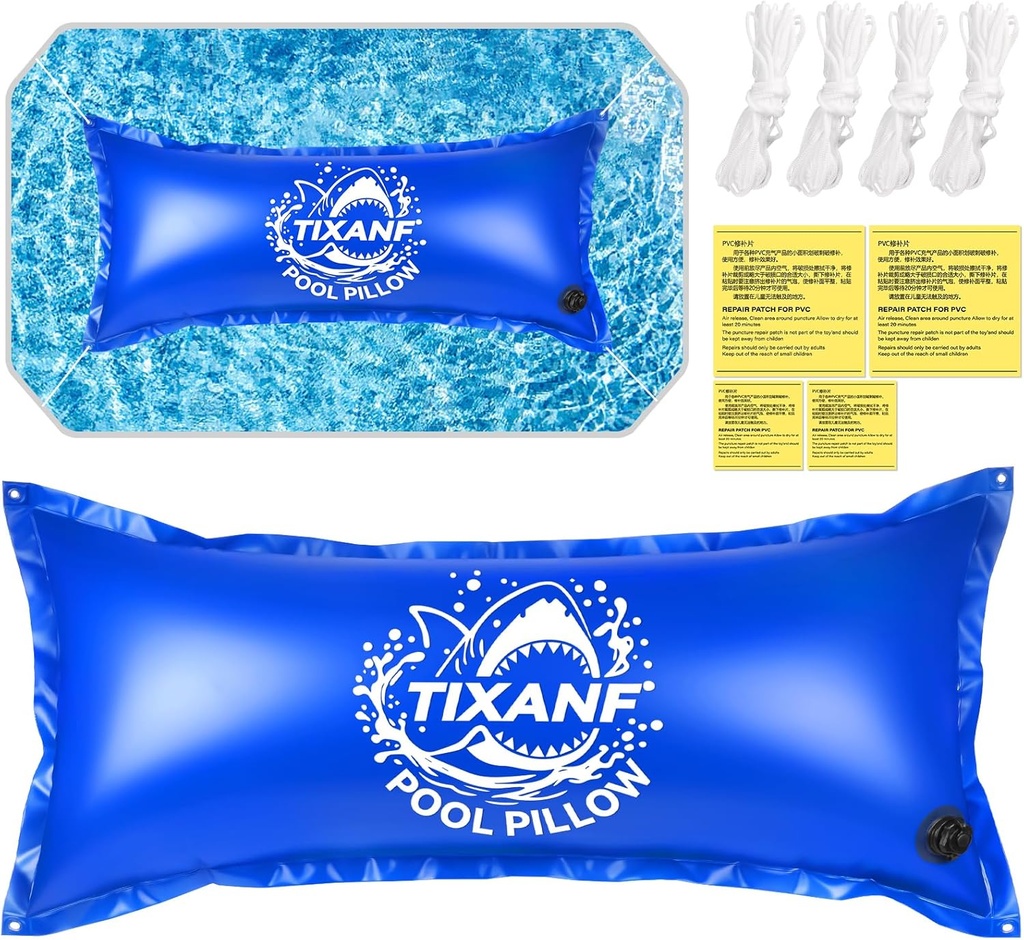 4 x 8Ft Winter Pool Pillow, Thickened Flexible and 0.8mm Double-Layer Hot Melt Process Durable PVC Pool Pillows for Above Ground Pools,Swimming Pool Closing Winter Kit,Rope and Patch Included