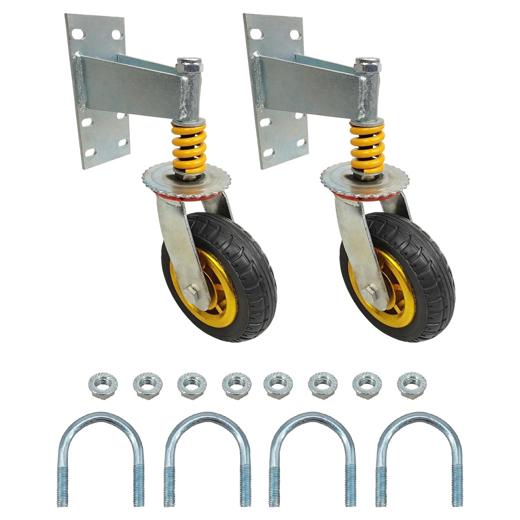 6" Gate Caster Wheels for Metal Swing Tube Gate Farm Wooden Fence Gate, 360 Degree Swivel Spring-Loaded, 600 Lbs Capacity, 2 Pack