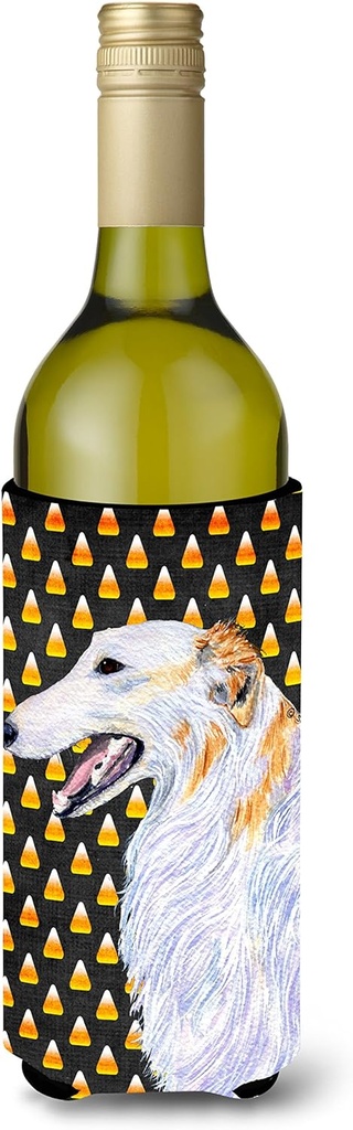 Caroline's Treasures SS4268LITERK Borzoi Candy Corn Halloween Portrait Wine Bottle Hugger Bottle Cooler Sleeve Hugger Machine Washable Collapsible Insulator Beverage Insulated Holder