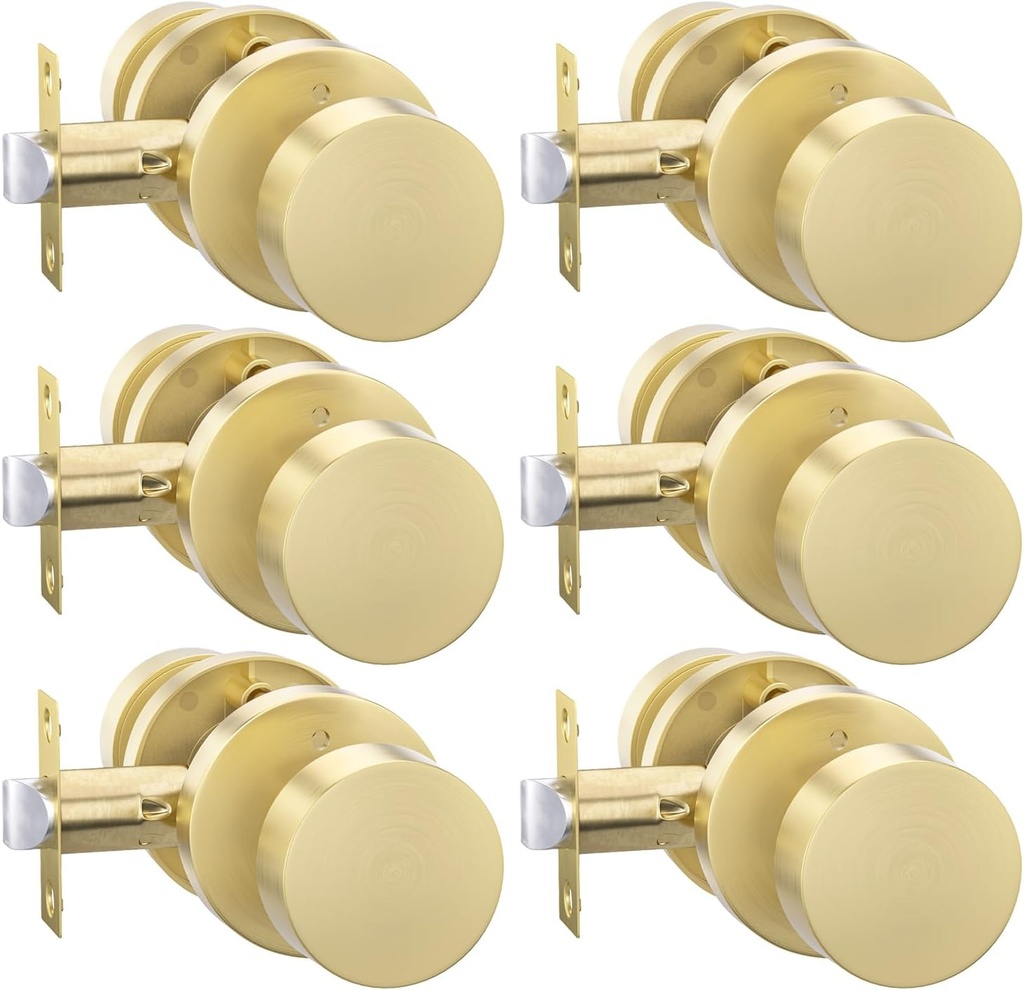 goldenwarm Gold Door Knobs Interior, Heavy Duty Zinc-Alloy Privacy Brushed Gold Interior Door Knobs, Brushed Brass Indoor Doorknobs for Bedroom, Bathroom (6 Pack)