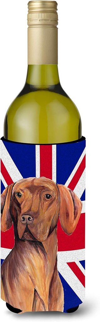 Caroline's Treasures SC9835LITERK Vizsla with English Union Jack British Flag Wine Bottle Hugger Bottle Cooler Sleeve Hugger Machine Washable Collapsible Insulator Beverage Insulated Holder