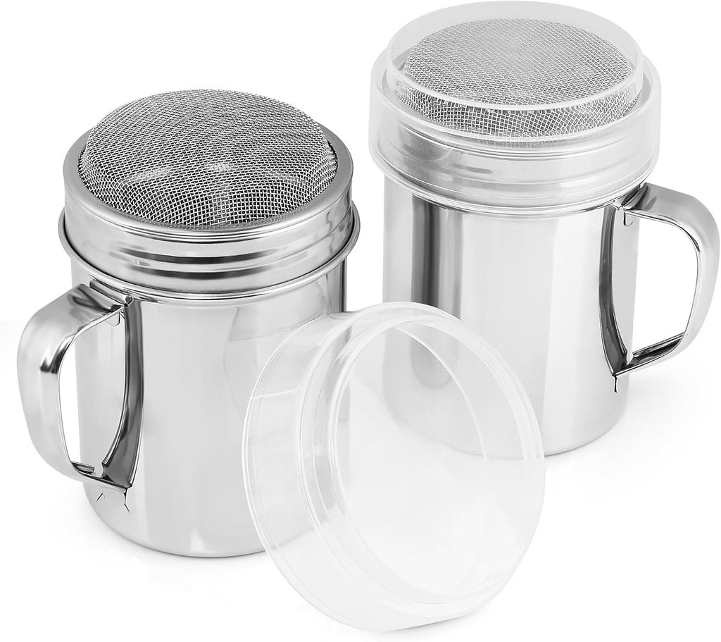 Accmor 2 Pack Powdered Sugar Shaker Duster, Cinnamon Shaker Flour Sifter, Fine Mesh Stainless Steel Dredge for Baking Soda Flour Cinnamon Cocoa