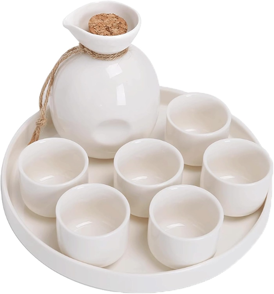 Ceramic Cup 8 Piece Sake Set Crafts Wine Glass White and Blue Glaze Texture Ceramic Cups Crafts Wine Glasses Sake Cup Set (White)