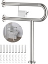 Toilet Grab Bar with Leg 24x28 Inch, ZUEXT Brushed Nickel Knurled Toilet Support Bar with Toilet Paper Holder, Stainless Steel Wall & Floor Mounted Bathroom Support Rail for Elderly Disabled Pregnant