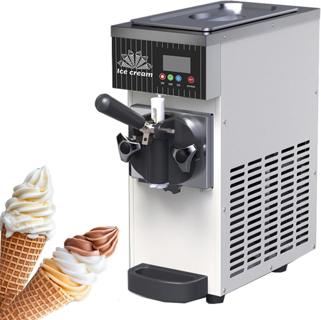 Commercial Soft Serve Ice Cream Machine - Single Flavor Countertop Maker with LCD Panel & Auto Clean for Restaurants & Dessert Shops - High Efficiency Cream Maker