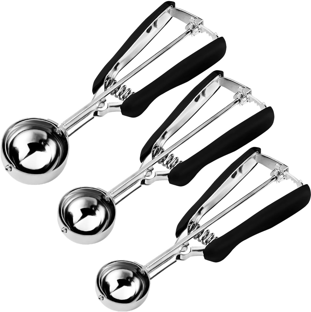 Cookie Scoop Set, Include 1 Tbsp/2 Tbsp/3 Tbsp, Cookie Scoops for Baking Set of 3, 18/8 Stainless Steel, Good Grip, Non-Slip, For Cookies Cupcake Muffin Ice Cream waffle