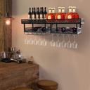 3 Tiers Wine Rack, Industrial Wine Rack Shelf Wall Mounted Wine Rack with Guardrail Wine Glass Goblet Holder with Large Capacity for Home Bar Wine Cellar Kitchen Display