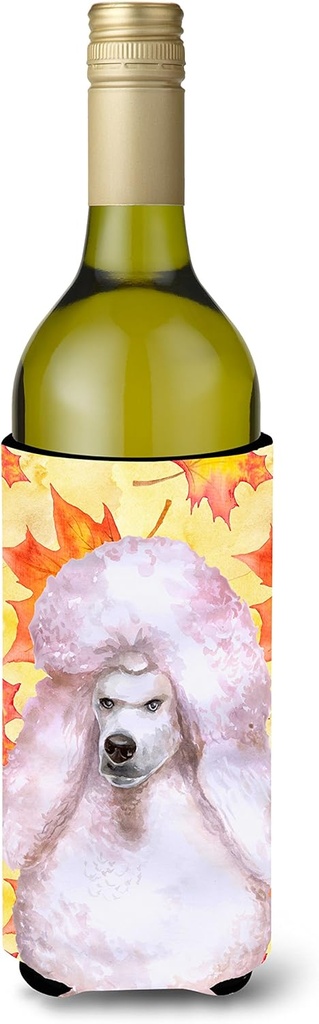 Caroline's Treasures BB9978LITERK White Standard Poodle Fall Wine Bottle Hugger, Yellow Bottle Cooler Sleeve Hugger Machine Washable Collapsible Insulator Beverage Insulated Holder