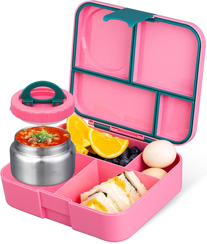 Bento Lunch Box for kids With 8oz Soup Thermo,Leak-proof Lunch Containers with 4 Compartment,Thermo Food Jar, BPA Free,Travel, School