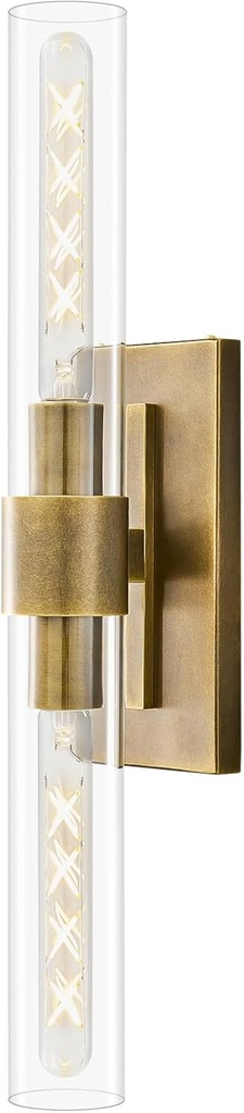 2-Light Antique Brass Wall Sconce 23", modern brass wall sconces - Rust-Resistant, Dimmable E26 Base, Bathroom Vanity Light for Living Room & Bedroom