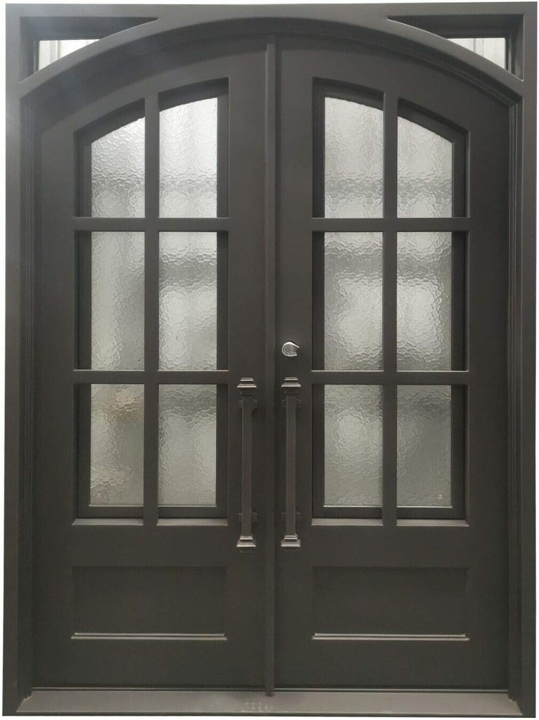 Cameroon Exterior Double Front Entry Door Wrought Iron with Operable Tempered Aqua Lite Glass Inside Swing Dark Bronze Finish (72 by 96 Right Hinge Active)