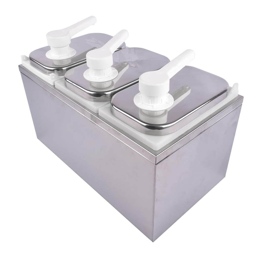 ​Stainless Steel Sauce Pump Dispenser 6L（3X2.1 Quart Jar） Condiment Dispenser for Kitchen, Restaurant, Bar, with Squeeze Pump Station & Jar, Ketchup/Sauce/Condiment Container, Durable Food Grade​