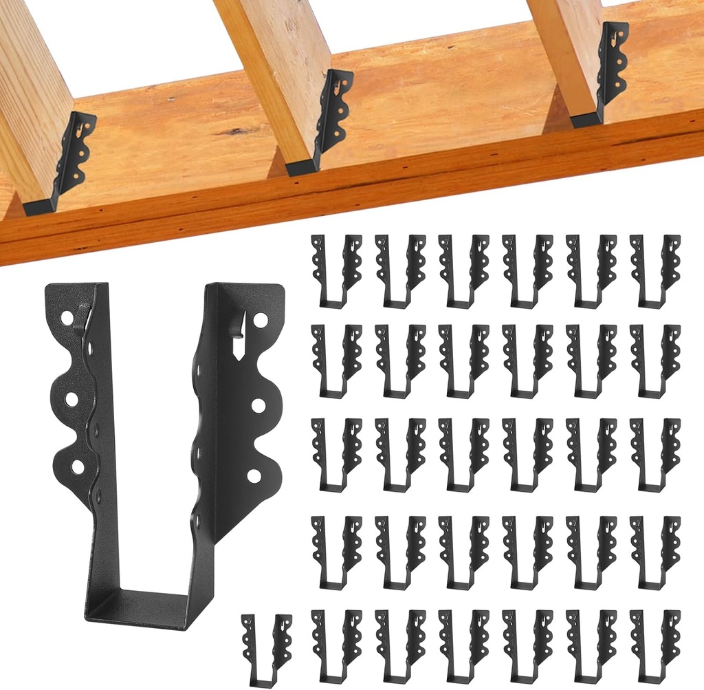 32 Pcs 2"x 6" Joist Hanger,Q235B Steel Face Mount Joist Hangers,Black Powder Coated Hurricane Ties for Rafter, Rafter Brackets for Floor, Deck and Ceiling Joists