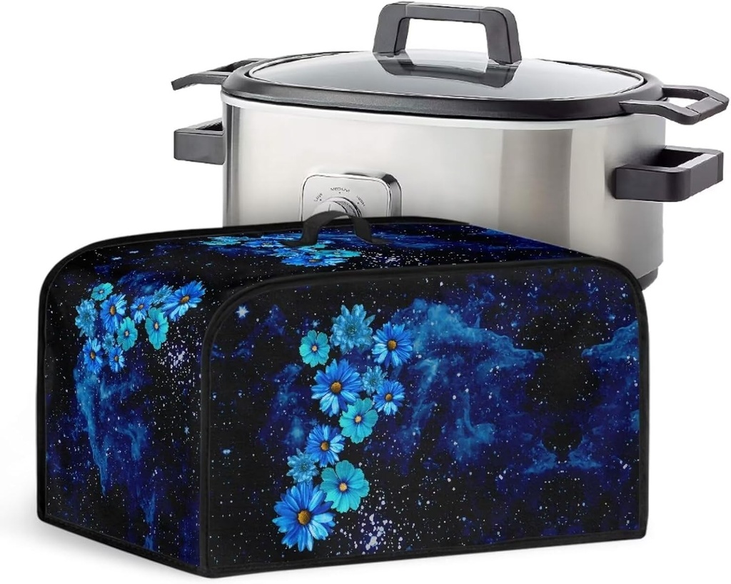 Blue Starry Flower Crock Pot Cover Compatible with Most Slow Cookers Appliance Dust Cover 17" x 10.8" x 9.8" Crock Pot Slow Cooker Cover with Side Pocket