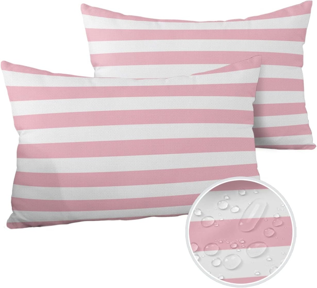 Lumbar Throw Pillow Covers 12x20 Outdoor Waterproof Pillow Covers for Patio Furniture Pink and White Stripes Throw Pillow Cover Solid Striped Pillowcases Set of 2 Cushion Case for Sofa Couch Chair