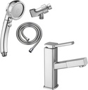 KAIYING High Pressure Handheld Shower Head with ON/OFF Pause Switch(Chrome) & KAIYING Single Hole Bathroom Sink Faucet with Pull Out Sprayer(Regular, Chrome)